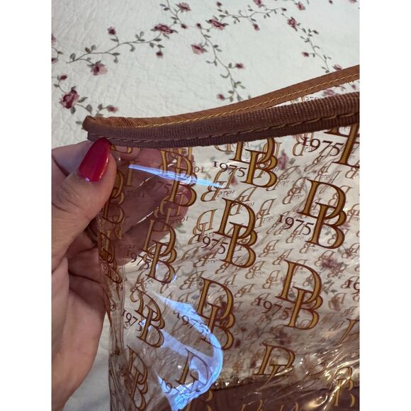 Vintage D&B Dooney & Bourke Oversized Clear Vinyl Tote Bag Large Brown Tan - Picture 4 of 9